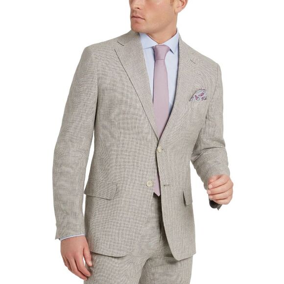 Tallia Mens Slim-Fit Linen Houndstooth Suit Jacket 38 Regular Tan - NWT $295
